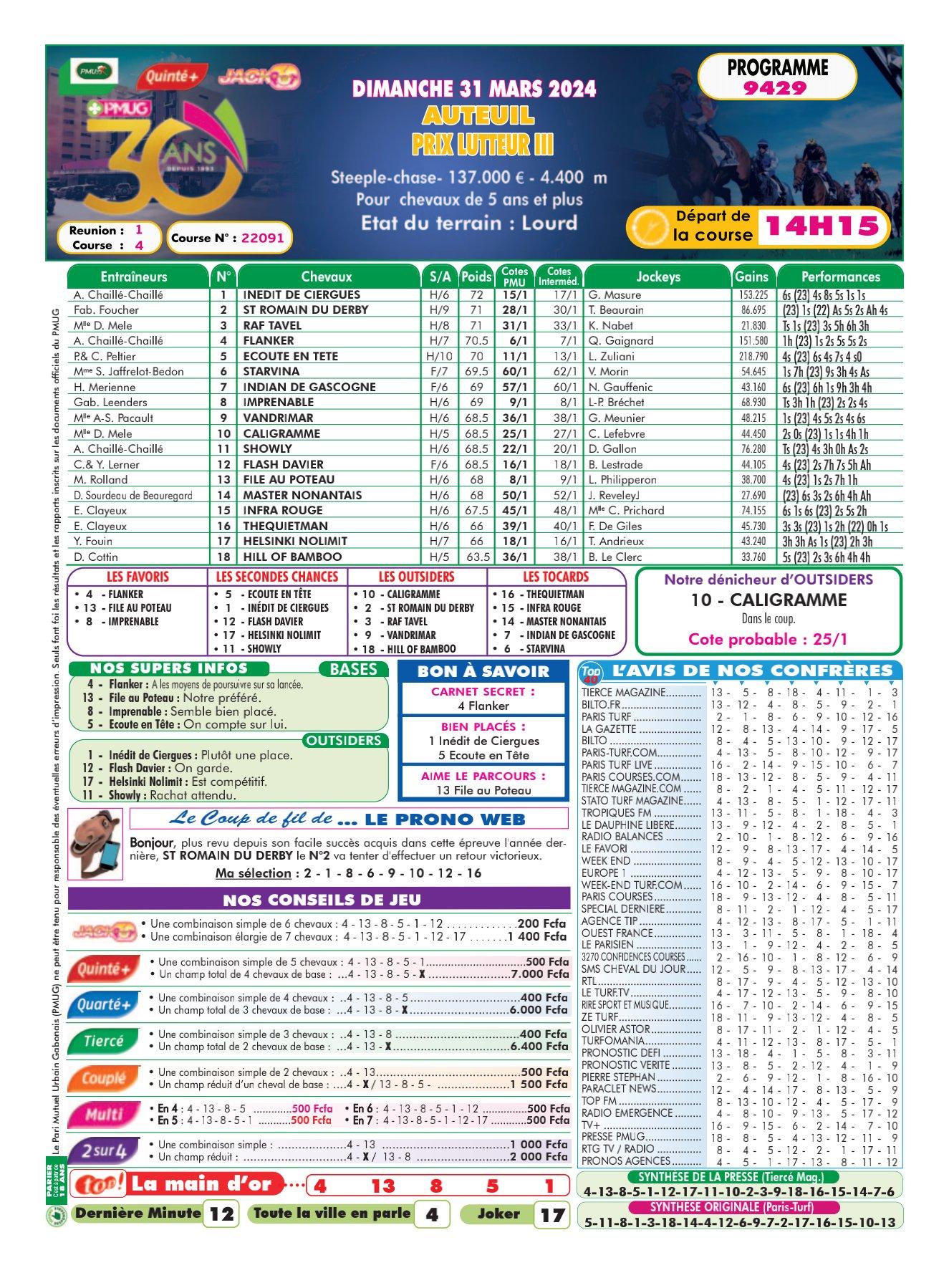 Programme du dimanche 31 mars 2024 imprimerie 2