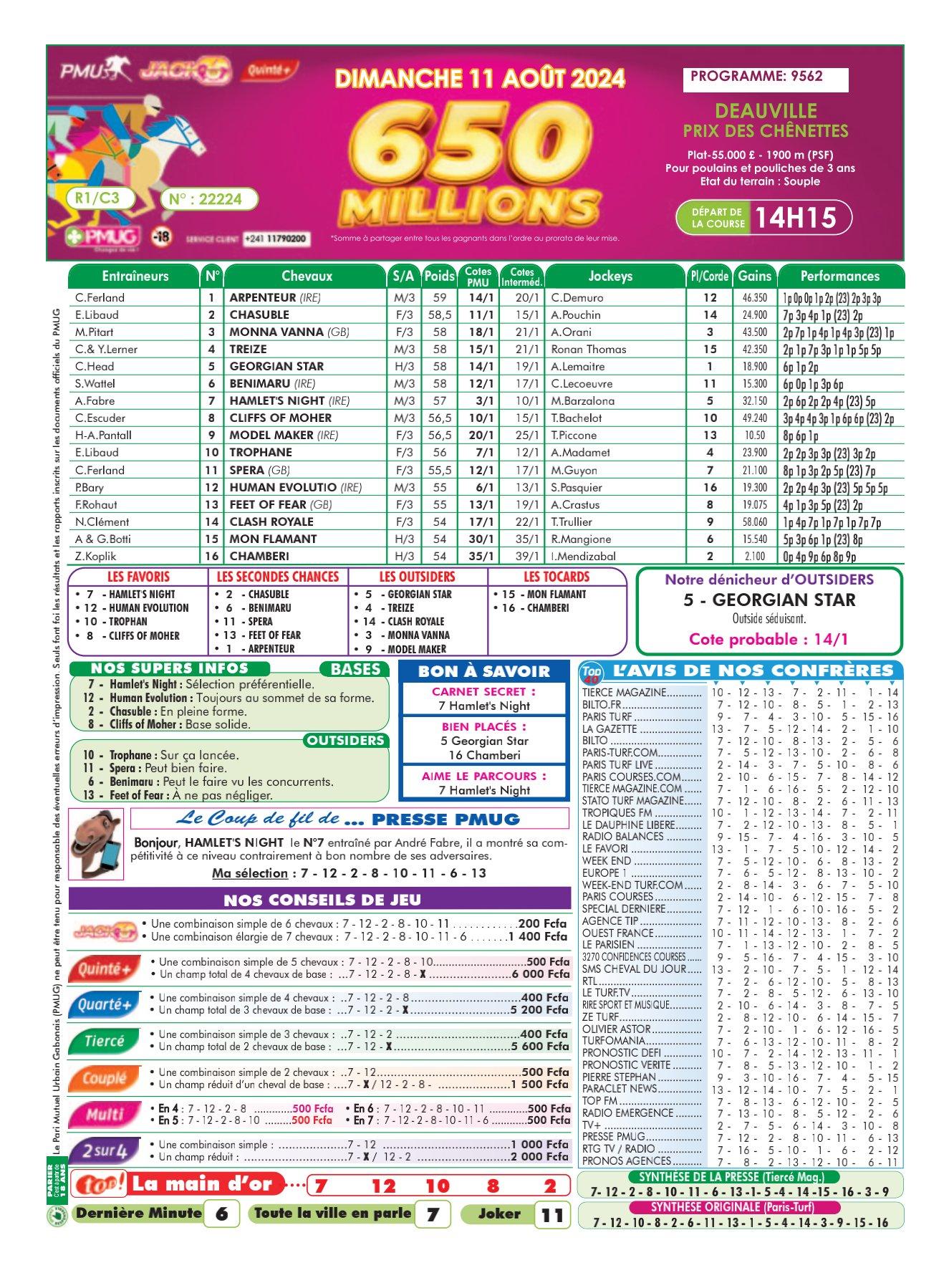 Programmes du dimanche 11 aout 2024 1