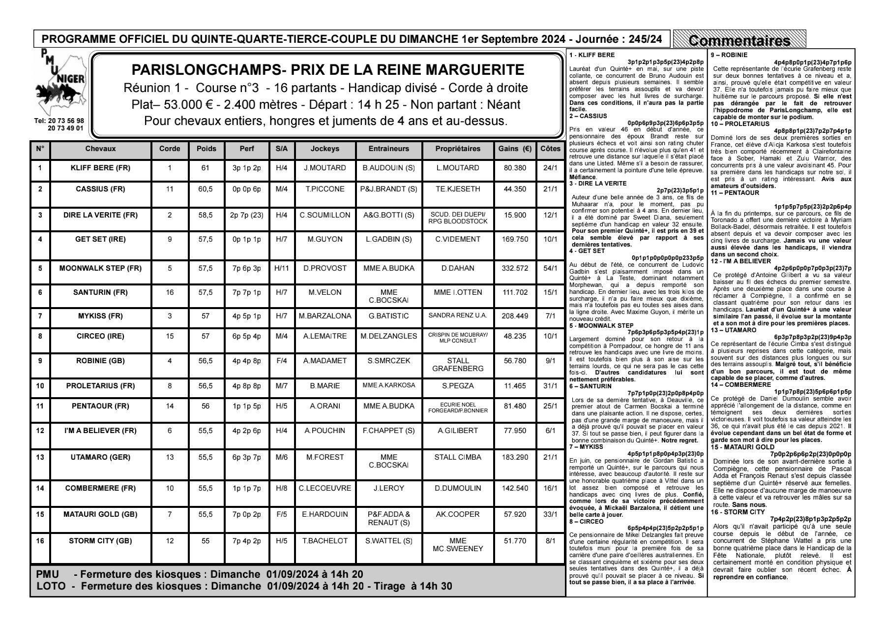 Quinte du dimanche 01 septembre 2024 1 1