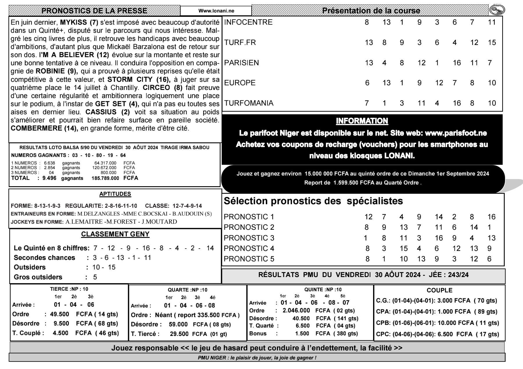 Quinte du dimanche 01 septembre 2024 1 2