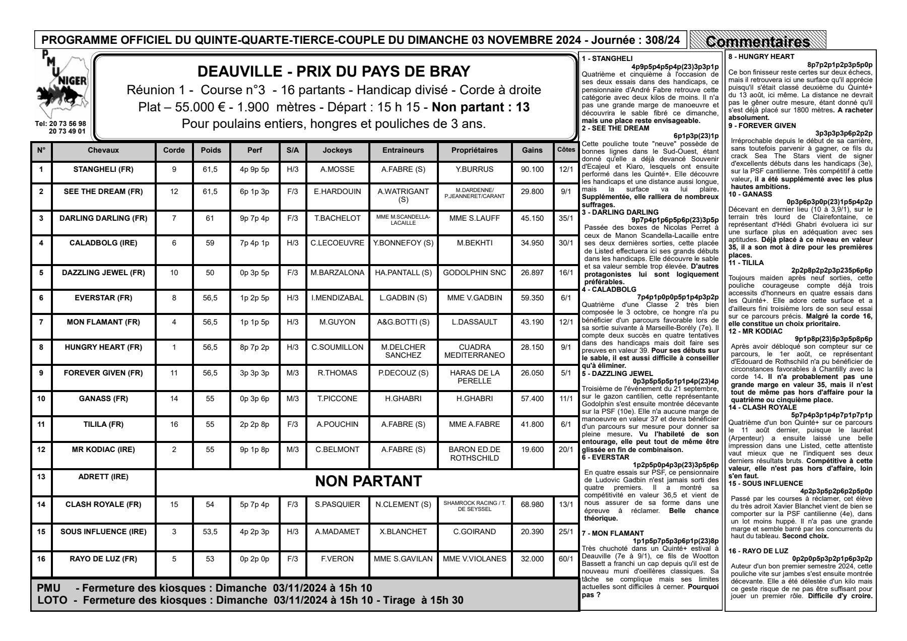 Quinte du dimanche 03 novembre 2024 1