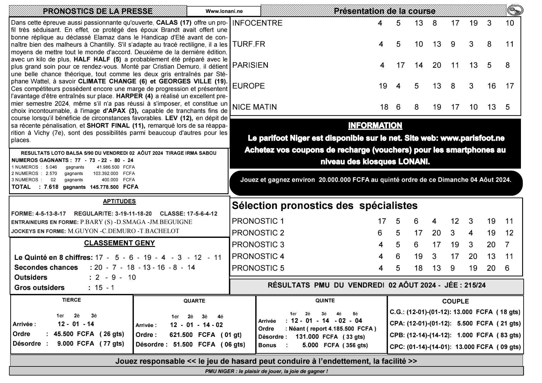 Quinte du dimanche 04 aout 2024 1 1 2