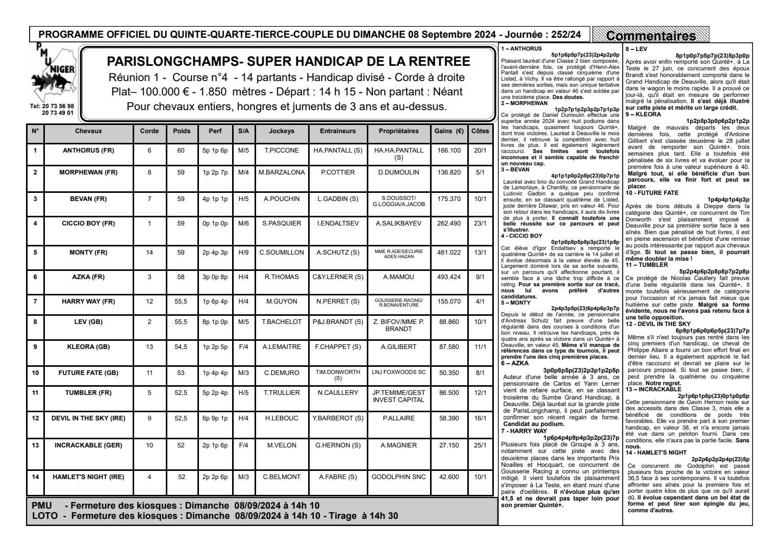 Quinte du dimanche 08 septembre 2024 1 1