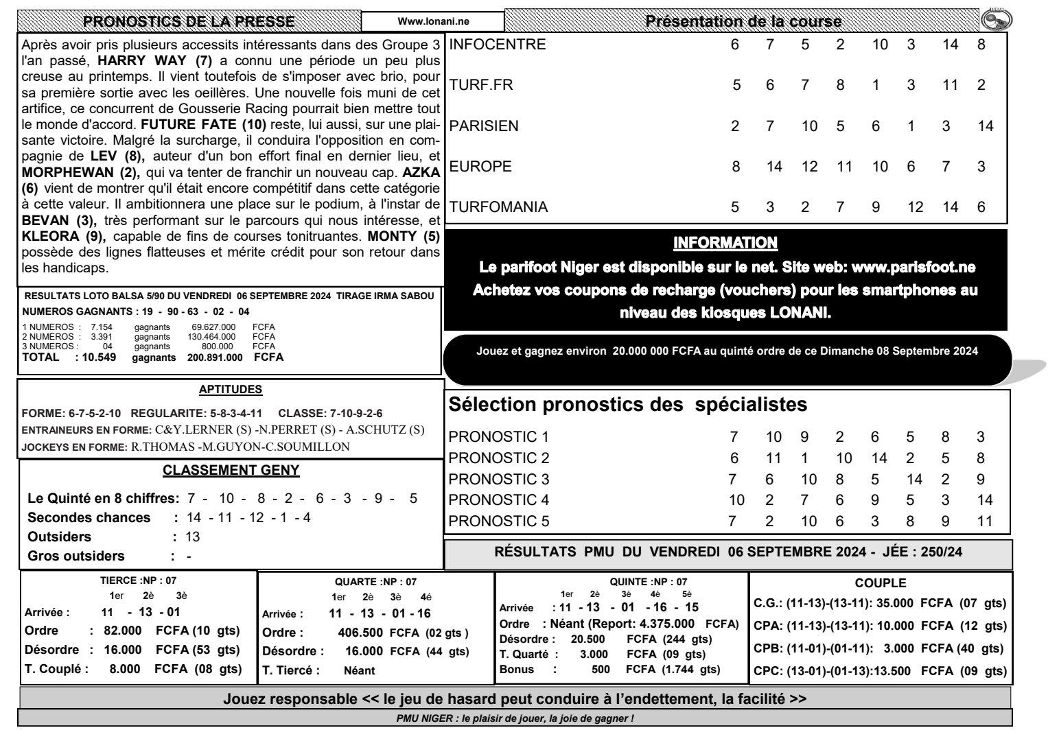 Quinte du dimanche 08 septembre 2024 1 2