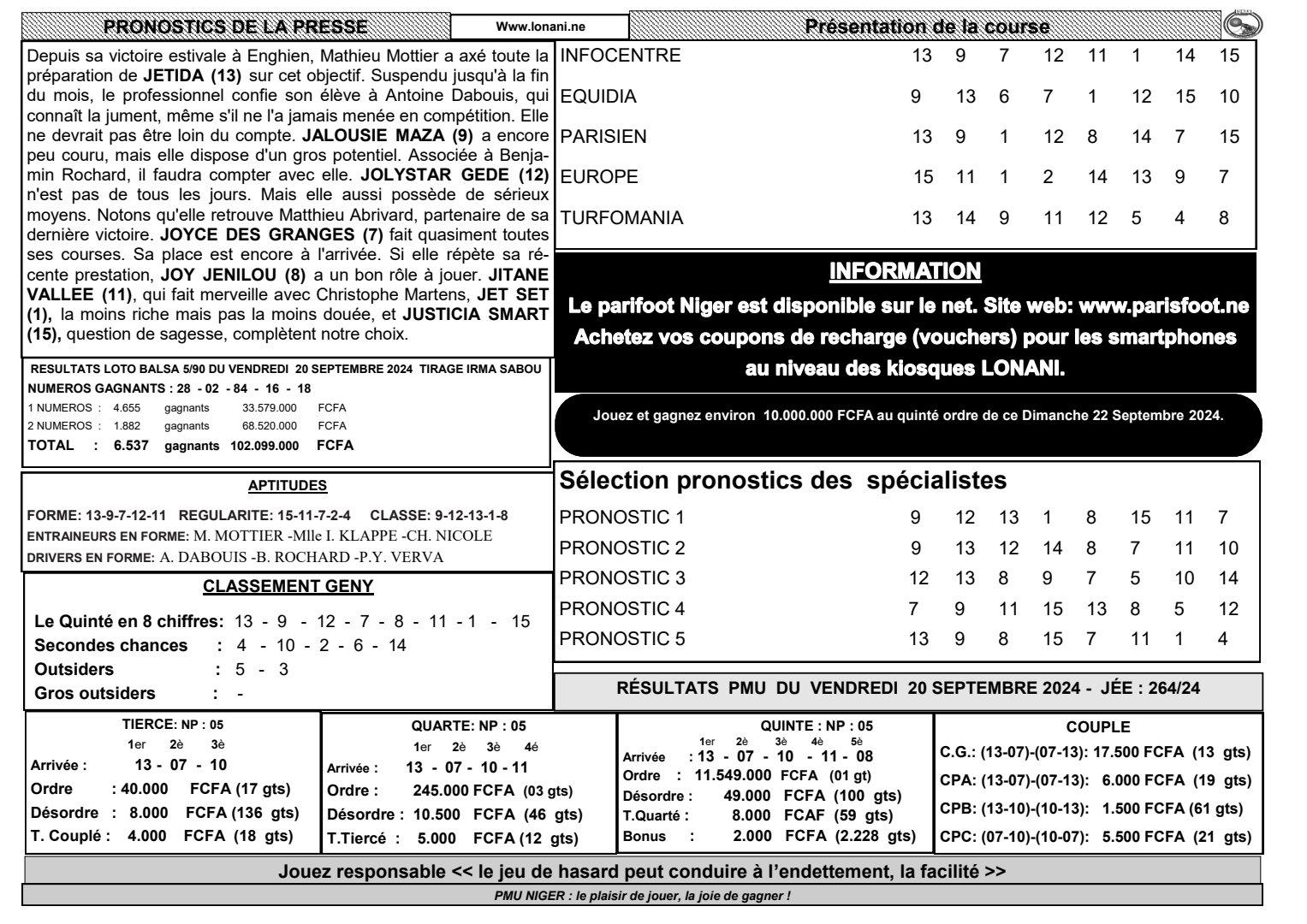 Quinte du dimanche 22 septembre 2024 1 2