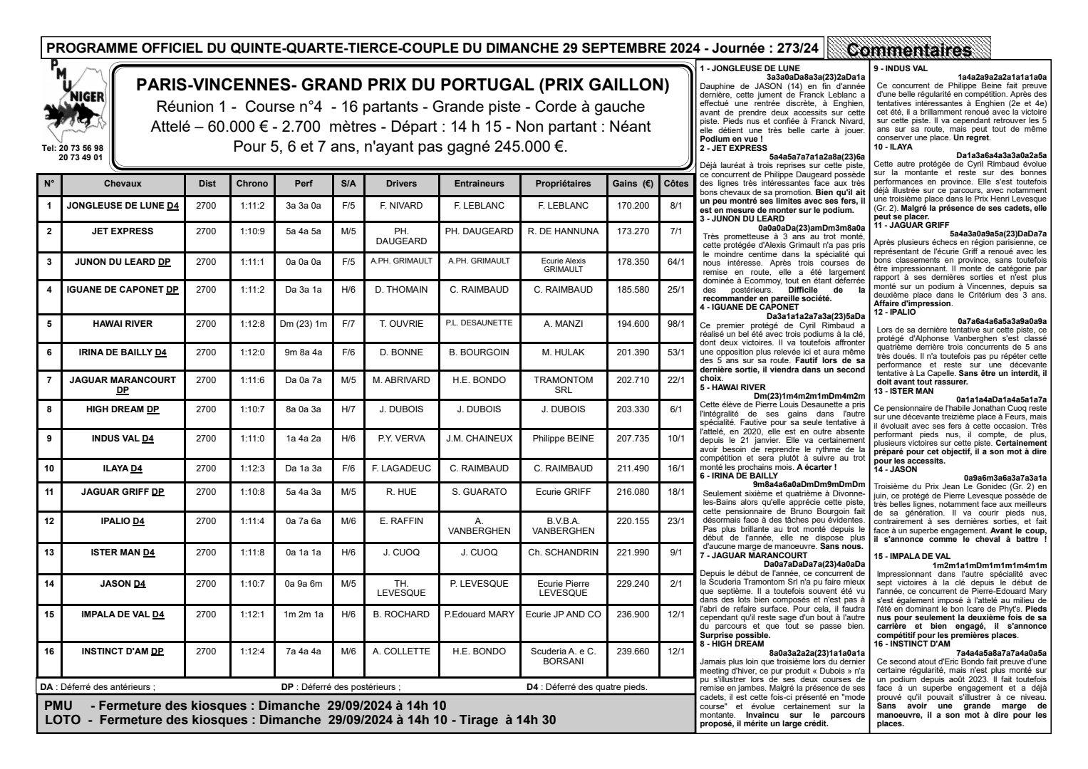 Quinte du dimanche 29 septembre 2024 1 1