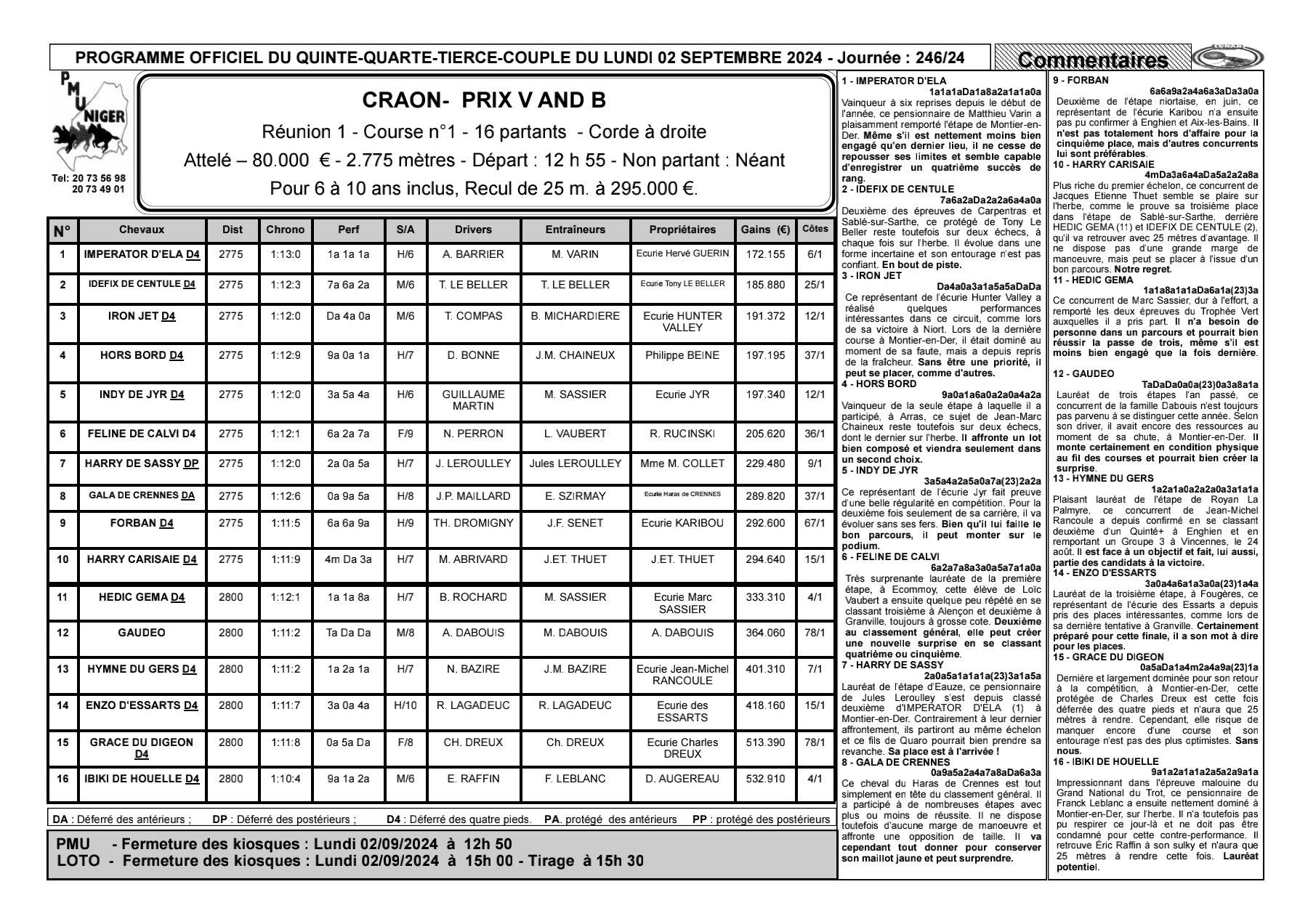 Quinte du lundi 02 septembre 2024 1