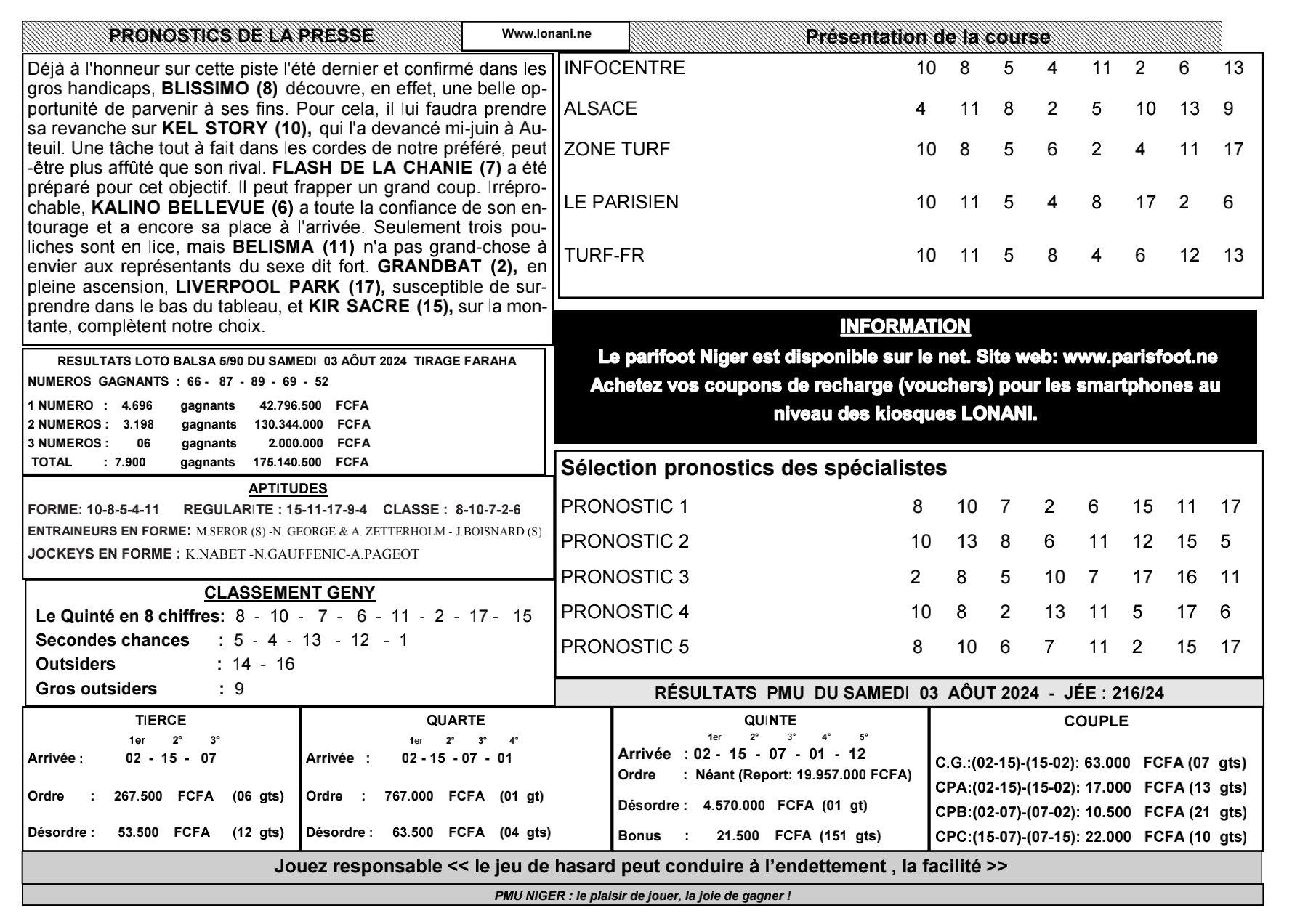 Quinte du lundi 05 aout 2024 2