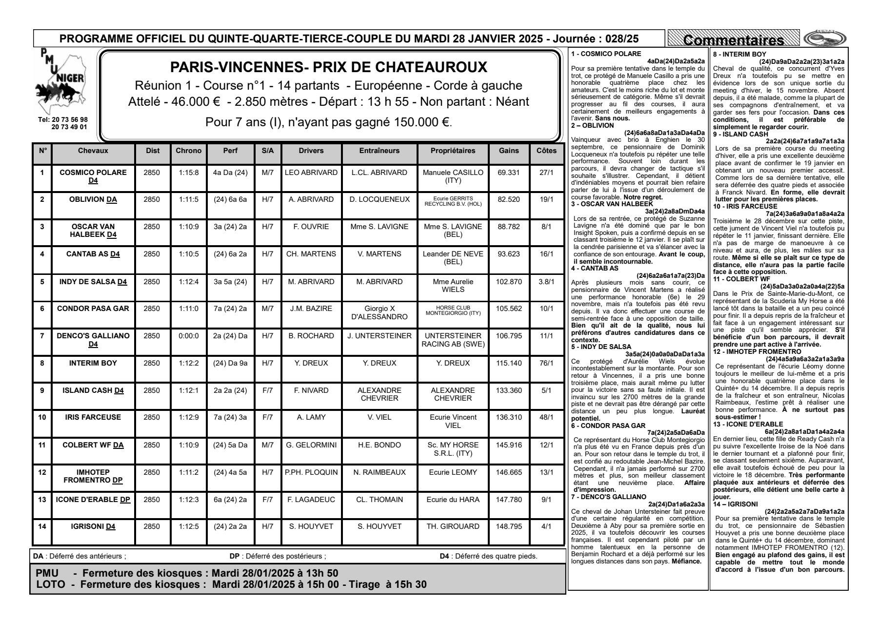 Quinte du mardi 28 janvier 2025 1