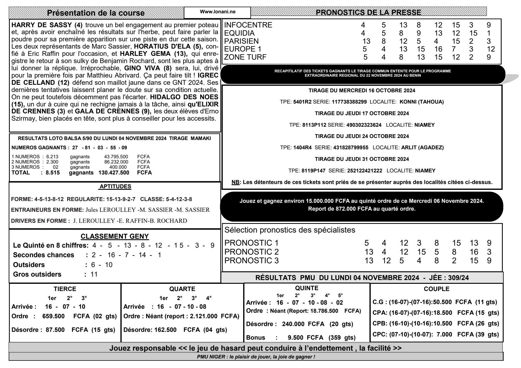 Quinte du mercredi 06 novembre 2024 2