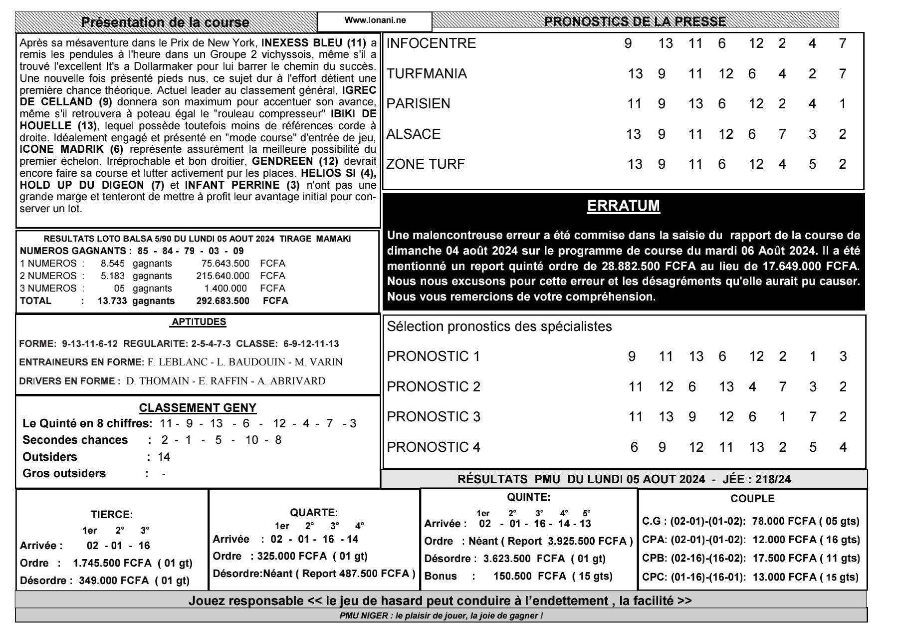 Quinte du mercredi 07 aout 2024 2