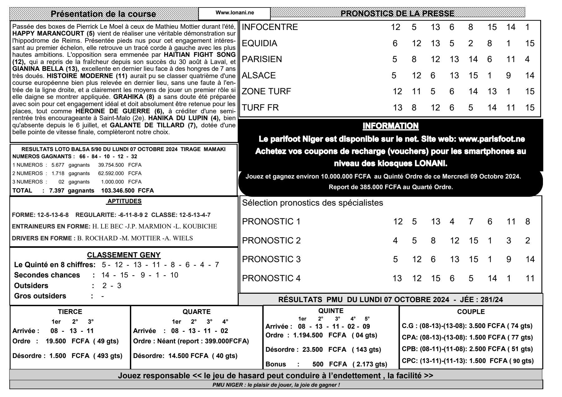 Quinte du mercredi 09 octobre 2024 2