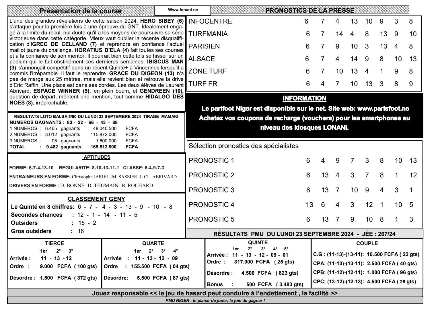 Quinte du mercredi 25 septembre 2024 2