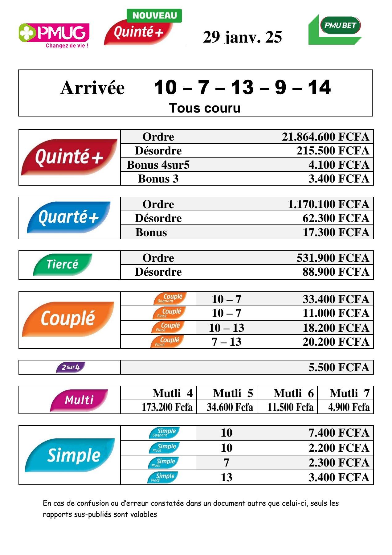 Rapports quinte m c sans 6 jackpot 14 2