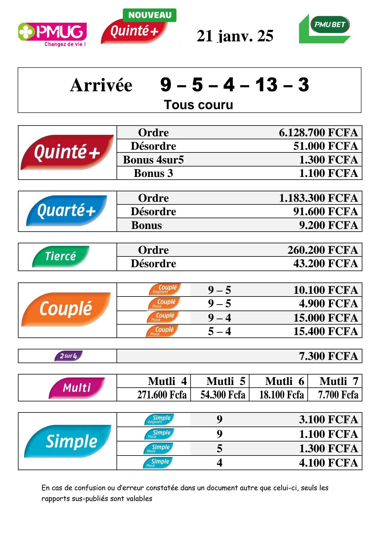 Rapports quinte m c sans 6 jackpot 8 1